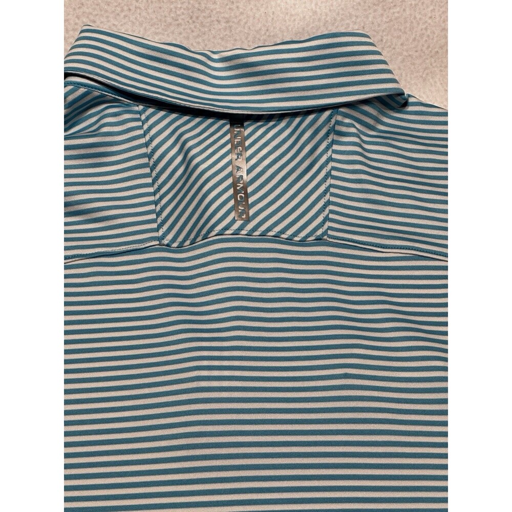 PGA Under Armour Golf Polo Shirt Mens XXL 2XL Blue Striped HeatGear Coldblack - Picture 7 of 10